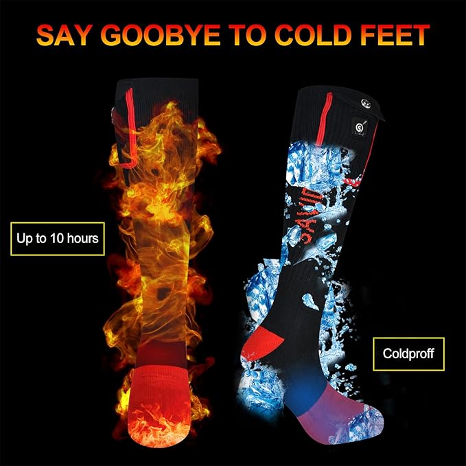Heated Socks for Women and Men, 7.4v Rechargeable Battery Operated Socks Washable Electric Heated Foot Warmer Coolmax Socks for Hiking Camping Skiing Fishing Hunting Mountaineering