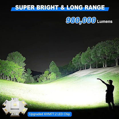 Goreit Flashlights LED High Lumens Rechargeable, 980,000 Lumens XHM77.2 Super Bright Flash Light USB, Handheld Flashlight High Powered,Powerful Flashlight Waterproof for Emergency Camping