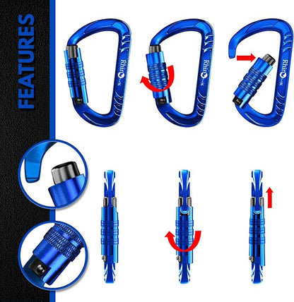 12kN (2697 lbs) Heavy Duty, Locking, Auto Locking, Wiregate Carabiner Clips, for Securing Pets, Outdoor, Camping, Hiking, Hammock, Dog Leash Harness, Keychains