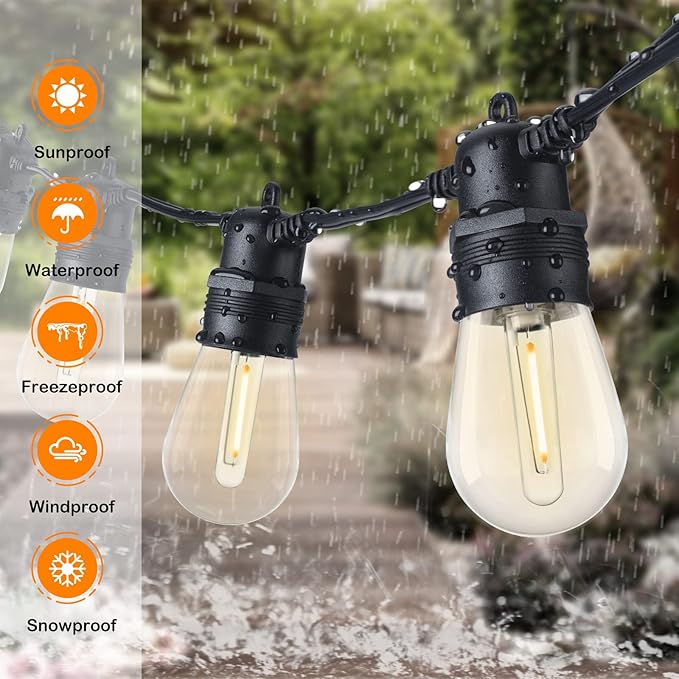 DGE Outdoor Long LED String Lights 96FT Patio String Light Shatterproof & Waterproof IP65, 18 AWG UL Listed Wire Bright String Light for Patio, Backyard, Gazebo, Porch, Wedding Party