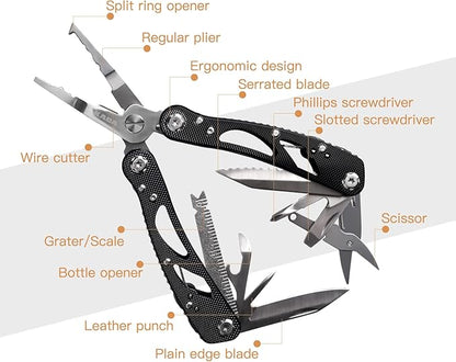 Kaba 12-in-1 Multitool Pliers of Fishing Tools, Professional Stainless Steel Multitool Pliers,Pocket Knife,Bottle Opener,Apply to Survival,Camping, Hunting and Hiking DIY Gifts for Men