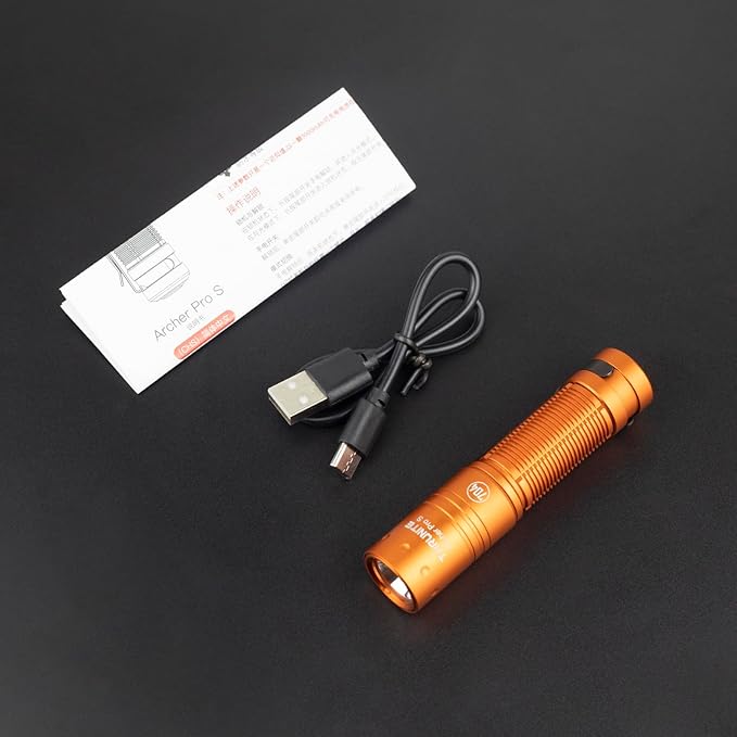 ThruNite Archer Pro S LED EDC Flashlight, Customized Edition with 704 Tactical, 1459 High Lumens Tail Switch, USB C Rechargeable Pocket Penlight for Camping, Outdoor and Indoor - Orange Cool White