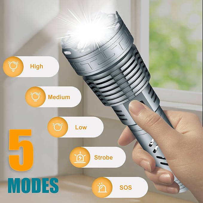 Rechargeable Flashlights High Lumens, Super Bright Powerful Waterproof Flashlights, Type-C Fast Charge, 5 Mode Zoomable Tactical Handheld Flashlights for Emergencies Camping