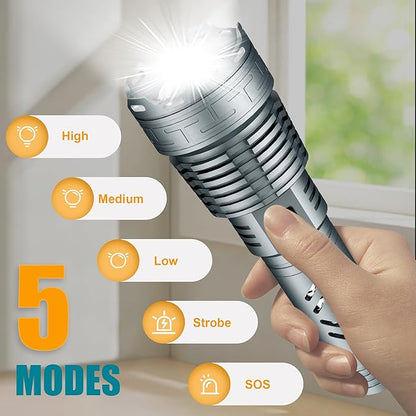 Rechargeable Flashlights High Lumens, Super Bright Powerful Waterproof Flashlights, Type-C Fast Charge, 5 Mode Zoomable Tactical Handheld Flashlights for Emergencies Camping