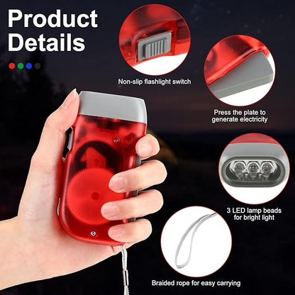Mudder 24 Pieces Hand Crank Flashlight No Battery Flashlight with LED Self Powered Charging Torch Dynamo for Camping Emergency (Green, Grey, Blue, Red)