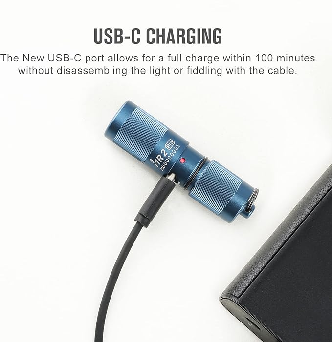 OLIGHT I1R 2 Pro Eos 180 Lumens EDC Rechargeable Keychain Flashlight, Powered by Built-in Rechargeable Battery with Type-C USB Cable, Slim Mini Handheld Light for Everyday Carry(Lake Blue)