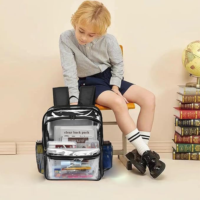 Clear Backpack,15 '' Clear Backpacks for School Heavy Duty PVC See Through Bag Waterproof Bookbag for Girls & Boys, Navy Blue