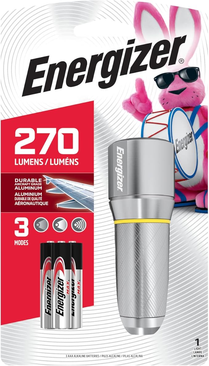Energizer LED Tactical Metal Flashlight, Ultra Bright High Lumens, Durable Aircraft-Grade Metal Body, IPX4 Water-Resistant, 3 Modes