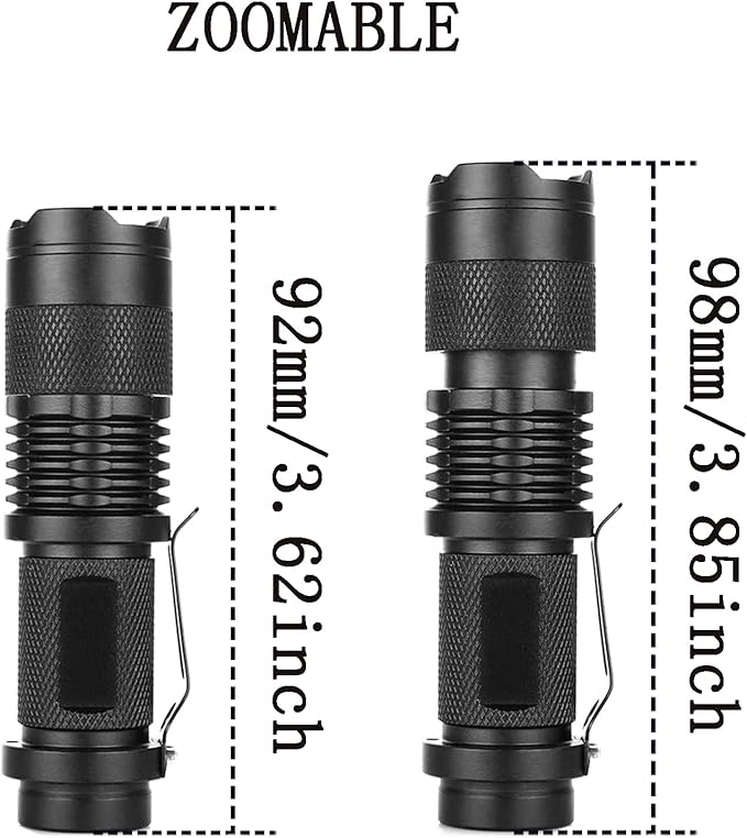 Red Green Blue White Light Flashlight Single Mode LED Flashlight with Clip Zoomable Mini Flashlight for Hunting Camping Night Observation, 4 Pack