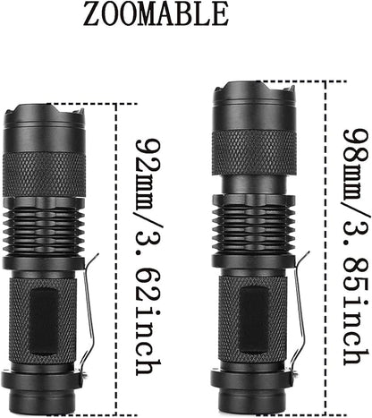 Red Green Blue White Light Flashlight Single Mode LED Flashlight with Clip Zoomable Mini Flashlight for Hunting Camping Night Observation, 4 Pack