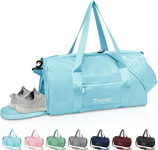 BALEINE Gym Bag for Women and Men, Duffel Bag for Sports, Gyms and Weekend Getaway, Waterproof Dufflebag with Shoe and Wet Clothes Compartments, Lightweight Carryon Gymbag (Azure)