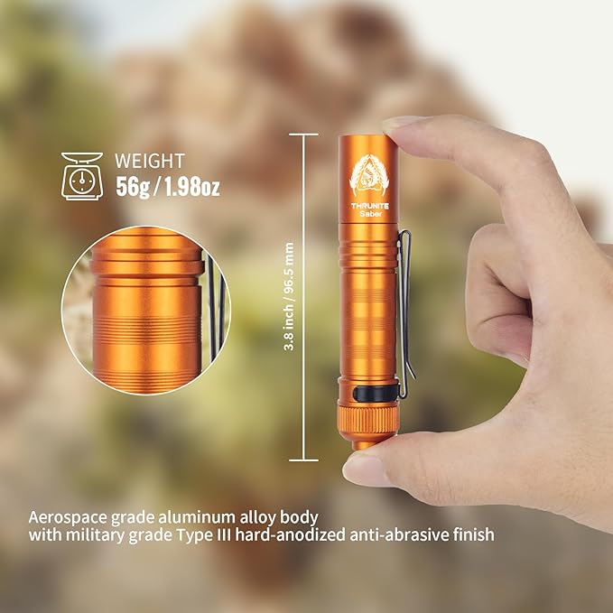 ThruNite BSS Saber 1015 Lumens AA Mini Flashlight Rechargeable, Small EDC Flashlight with Clip High Performance LED Light (Orange)