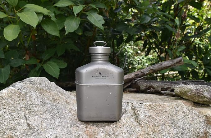 Boundless Voyage Titanium Canteen Mess Kit with Camouflage Bag Large Capacity Kidney-Shaped Camping Pot Pan Set with Lid & Hanging Chain
