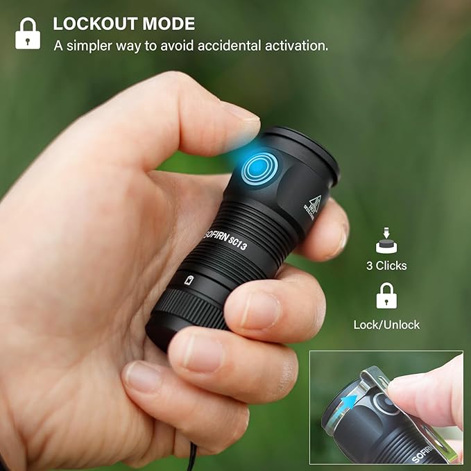 sofirn LED Small Flashlight USB C Rechargeable, SC13 Bright 1300 Lumens EDC Keychain Flashlights with IPX8 Waterproof, Portable Key Ring Mini Flash Light for Everyday Carry Camping Hiking