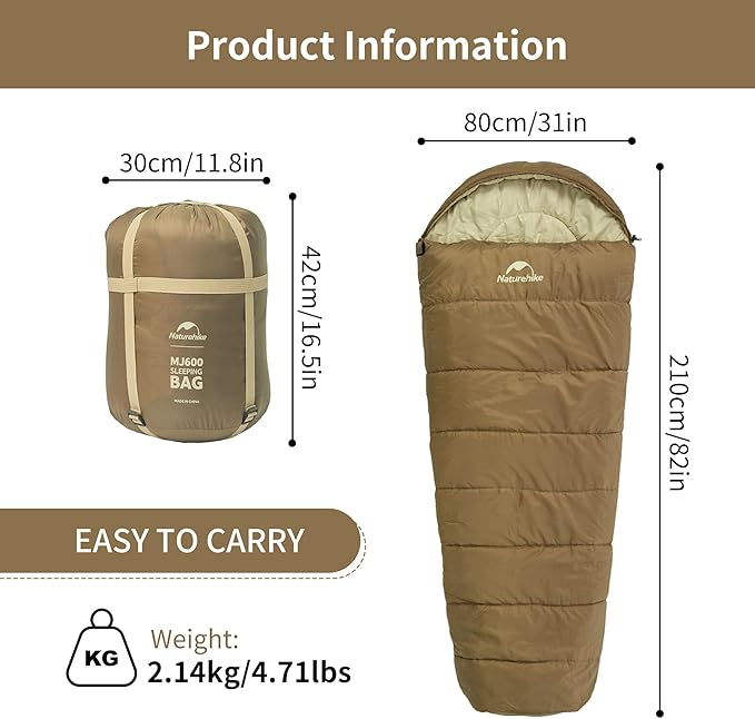 Naturehike Sleeping Bags for Adults, 23-39℉ Mummy Backpacking Sleeping Bag, 0 Degree Lightweight Sleeping Bag Warm for Camping, Hiking
