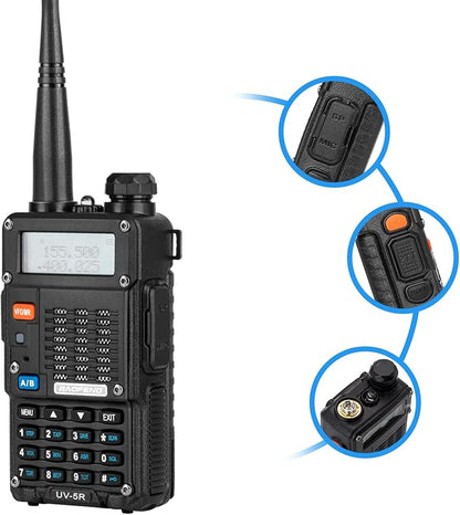 BAOFENG UV-5R 8-Watt Radio (UV-5R 3rd Gen) with Programming Cable and High-gain Antenna, Long Range Handheld Ham Radio with Earpiece and Hand Microphone (2 Pack)