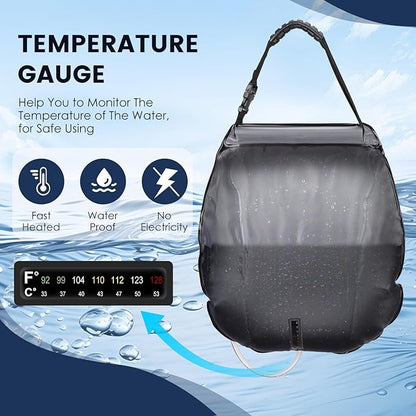 Solar Shower Bag, Portable Solar Shower for Camping, 5 Gallons/20L Camping Shower Bag with Removable Hose and On-Off Switchable Shower Head, Portable Shower for Camping, Hiking, Beach Swimming