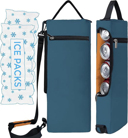 Golf Cooler Bag Plus Ice Pack Soft Sided Insulated Cooler Bag- Holds 6 Pack of Cans or 2 Wine Bottles - Grey Camo Golf Beer Sleeve Black Fits Discreetly in Golf Bags