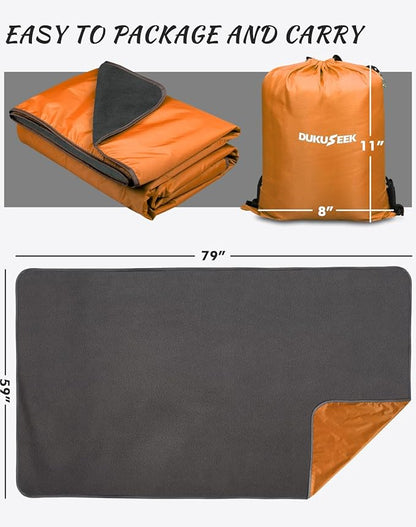 DUKUSEEK Hooded Outdoor Blanket, Extra Large (79"x 59") Waterproof Camping Blanket, Quilted Fleece, Warm, Windproof, Sand Proof, Portable and Wear-Resistant, for Sports, Picnic, Hiking, Travel…
