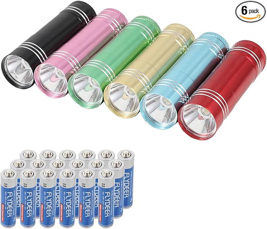 6 Pack Mini Flashlight Set, Aluminum LED Handheld Torches with Lanyard, Assorted Colors, Batteries Included for Party Favors, Night Reading, Camping, Power Outage (Style 2, 6)