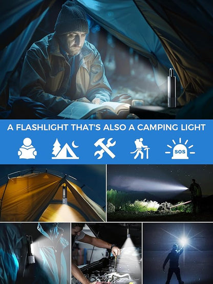 Smiling Shark LED Flashlight, G1 Flash Light Black 3 Modes Zoomable Focus White Sidelight Waterproof Powerful Super Bright EDC Torch Light Outdoor Emergency,Mini-Rechargeable-LED-Flashlight-Camping