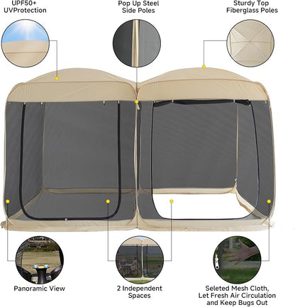 Alvantor Screen House Gazebo, 6-10-15 Person Pop Up Igloo Screened Canopy Tent with Mosquito Netting Sides, Instant UV Resistant Sun Shelter for Garden, Patio, Backyard