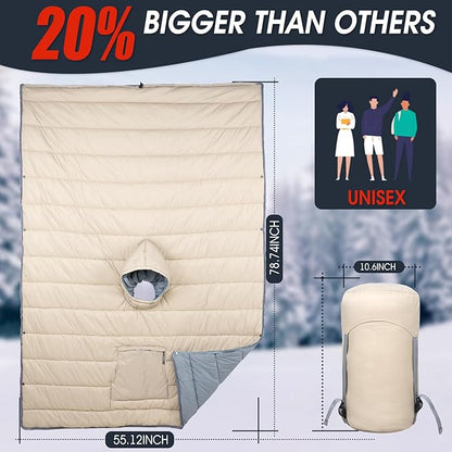 Sleeping Bag Wearable Hooded Blanket - Envelope Lightweight Thermal Cloak Cape Windproof with Premium Stuff Compression Sack for Backpacking Hiking Hunting Fishing Outdoor Sport