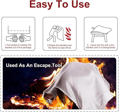 Fire Blanket - 2 Pack 40" x 40" Fire Blanket for Home and Kitchen, Flame Suppression Fiberglass Fire Blankets for House, Camping, Grill, Car, Office, Warehouse, Emergency Fire Blanket