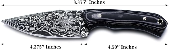 Handmade Damascus Steel Knife Bowie for Hunting,Survival,Camping,Bushcraft,and Fishing Fixed Blade with Drop Point Full Tang Micarta Handle, Leather Sheath - WKD-782
