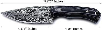 Handmade Damascus Steel Knife Bowie for Hunting,Survival,Camping,Bushcraft,and Fishing Fixed Blade with Drop Point Full Tang Micarta Handle, Leather Sheath - WKD-782
