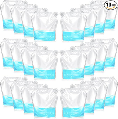 10 Pcs Collapsible Water Container Bag 2.6 Gallon Ice Bath Bags Foldable Water Bag Cold Plunge Accessories Emergency Water Pouches for Camping, Hiking, Emergency, Freezable, Athletes
