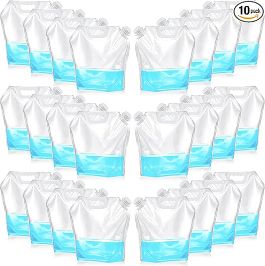 10 Pcs Collapsible Water Container Bag 2.6 Gallon Ice Bath Bags Foldable Water Bag Cold Plunge Accessories Emergency Water Pouches for Camping, Hiking, Emergency, Freezable, Athletes