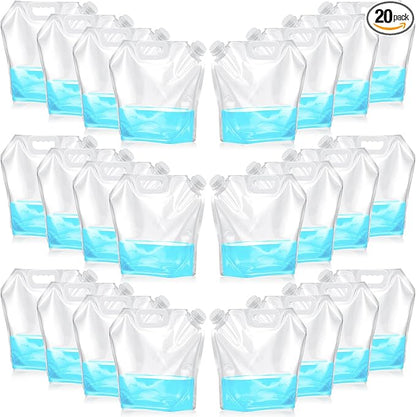 20 Pcs Collapsible Water Container Bag 2.6 Gallon Ice Bath Bags Foldable Water Bag Cold Plunge Accessories Emergency Water Pouches for Camping, Hiking, Emergency, Freezable, Athletes