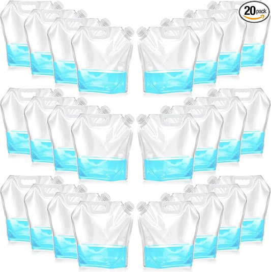 20 Pcs Collapsible Water Container Bag 2.6 Gallon Ice Bath Bags Foldable Water Bag Cold Plunge Accessories Emergency Water Pouches for Camping, Hiking, Emergency, Freezable, Athletes