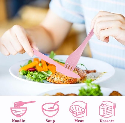 Lnrkai 8 Sets Reusable Utensils Set with Case, 2 Sizes Travel Utensils Cutlery Sets, Plastic Spoons and Forks Set for Lunch Box Accessories for Kid Adults Travel Picnic Camping Use