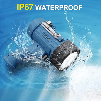 Rechargeable Spotlight,18W IPX7 Water-Resistant Flashlight, Super Bright 10000 Lumens LED,10000mAh 20h Ultra-long Standby,Ideal Spotlight for Boating, Camping, Hiking, Hurricane survival(blue)…