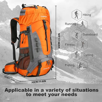 King'sGuard 60L Hiking Backpack Men Women Camping Backpack Waterproof Backpacking Mountaineering Climbing Daypack with Rain Cover (Orange)