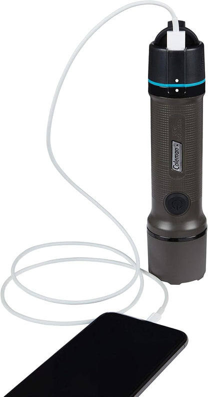 Coleman OneSource Rechargeable LED Flashlight, Water-Resistant Flashlight with OneSource Batteries Shines Up to 1000 Lumens, Rechargeable Heavy-Duty Flashlight for Camping, Emergencies, & Home Usage