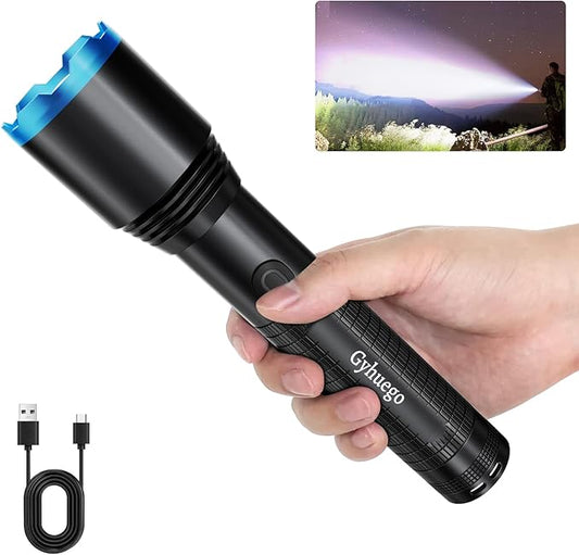 Led Flashlight, Recharge Tactical Flashlights High Lumens 10000, Zoomable Waterproof Flash Lights for Emergency, Outdoor, Home, Camping, Hiking