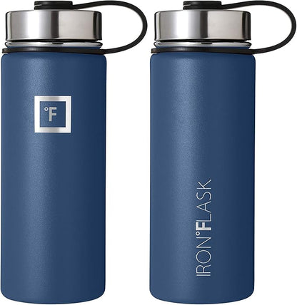 IRON °FLASK Sports Water Bottle - Wide Mouth with 3 Straw Lids - Stainless Steel Gym & Outdoor Bottles for Men, Women & Kids - Double Walled, Insulated Thermos, Metal Canteen - Twilight Blue, 18 Oz