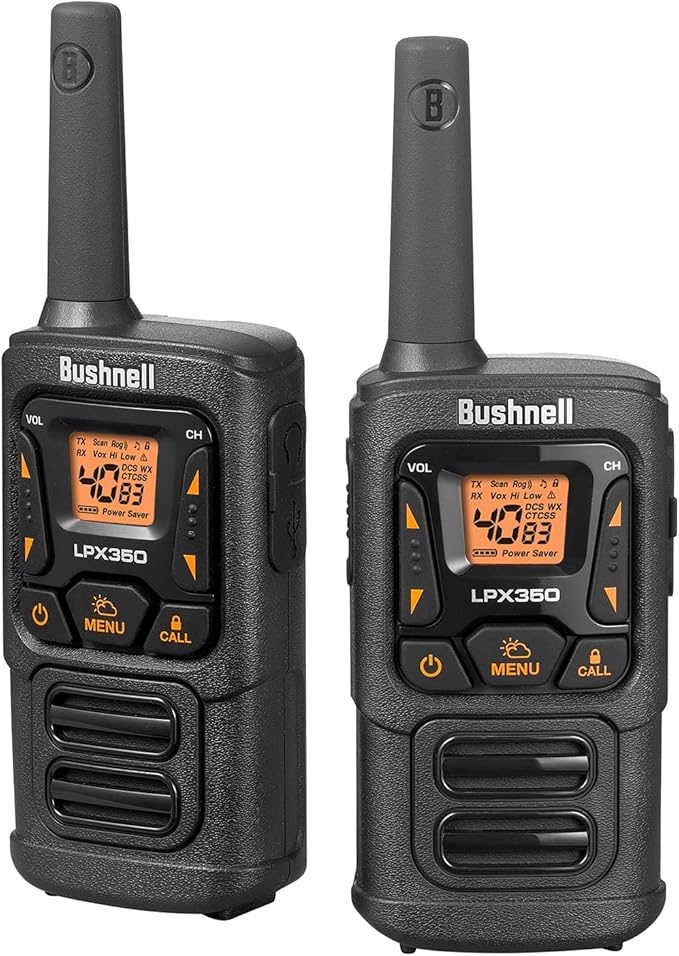 New Bushnell LPX350 Walkie Talkie Radio - Reliable Quality, Rugged Design, 1W Power for 25 Miles of Range, Two Way Radios Equipped for Wherever Life Takes You (2 Pack)