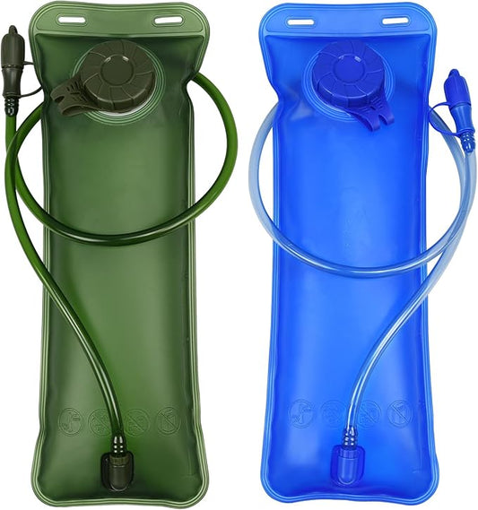 1.5/2/2.5/3L Hydration Bladder, 2pcs Water Bladder, Leakproof Water Reservoir for Hiking Biking Climbing Cycling Running Camping Backpack, Blue and Army Green