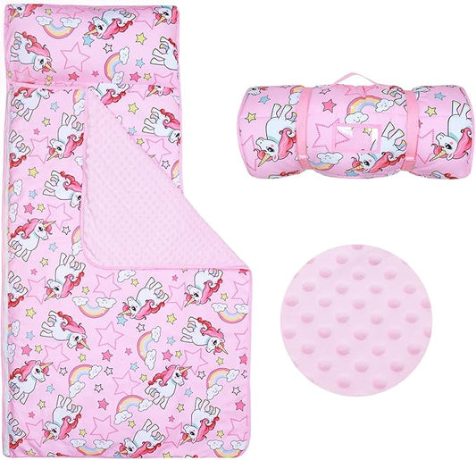 Kids Sleeping Bag Nap Mat with Removable Pillow and Blanket,Extra Thick Large 2 in 1 Slumber Bags for Boys Girls,Toddler Nap Mat for Preschool Daycare Travel Camping