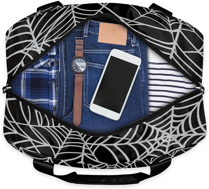 Sports Gym Bag Halloween Spider Web Travel Duffel Bag Waterproof Lightweight Swim Bag Travel Tote Luggage Weekender Overnight Handbag Workout Bag with Shoes Compartment for Women Men