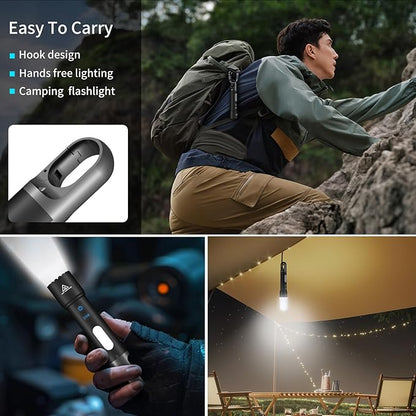 Rechargeable Flashlight, High Lumens LED Flashlight with COB Red Light, Multi Color Powerful Flashlight with Hook for Kids Camping、Outdoors Work, Gifts for Christmas Birthday Men&Women