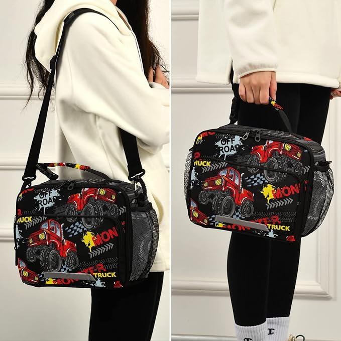 Monster Truck Car Lunch Bag Insulated Lunch Box, Reusable Cooler Lunch Tote Bags Food Container for Boys Girls Kids