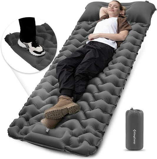 KingCamp Sleeping Pads for Camping, Self Inflating Camping Mattress with Built-in Foot Pump, Connectable Durable Inflatable Sleeping Mat with Pillow, Compact Camping Air Mattress for Camping Hiking