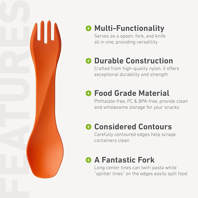 humangear GoBites Uno | Travel & Camping Utensils | Portable & Convertible Dining Ware | Multi-Functional Spork, Orange