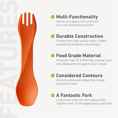 humangear GoBites Uno | Travel & Camping Utensils | Portable & Convertible Dining Ware | Multi-Functional Spork, Orange