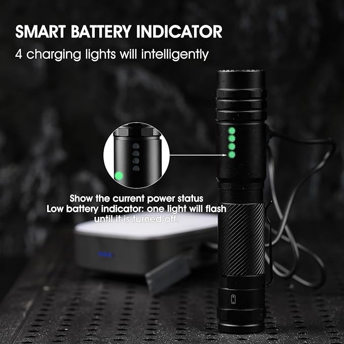 Flashlights High Lumens Rechargeable, Compact Flashlight for Camping, Home, Small Flashlights Powerful 5 Modes, Pocket LED Flashlight USB Rechargeable